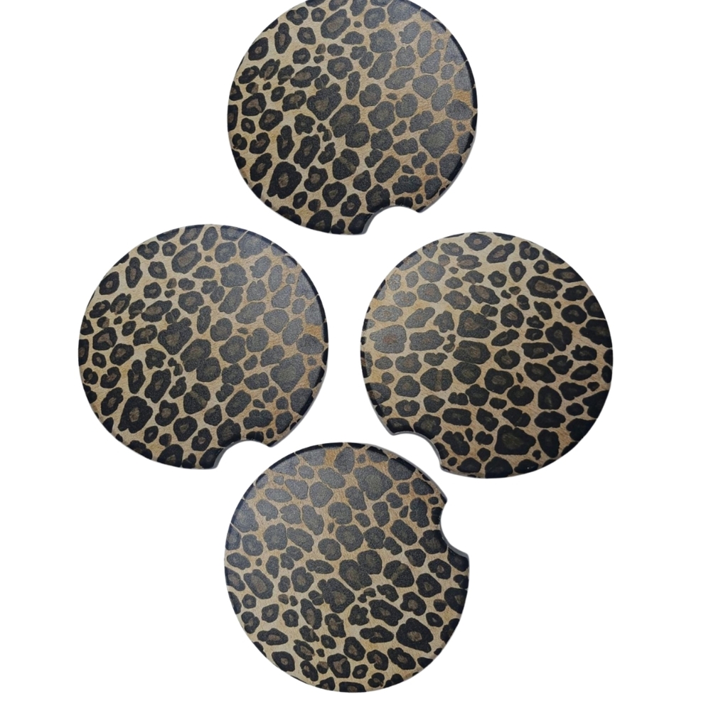 4/Crystal Lemon Leopard Print Car Coasters - A Great Gift Givings Brand New